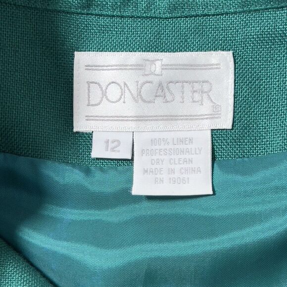 Doncaster Tunic 100% Linen Top Womens Sz 12 Green 3/4 Sleeves Mandarin Collar - Picture 8 of 13